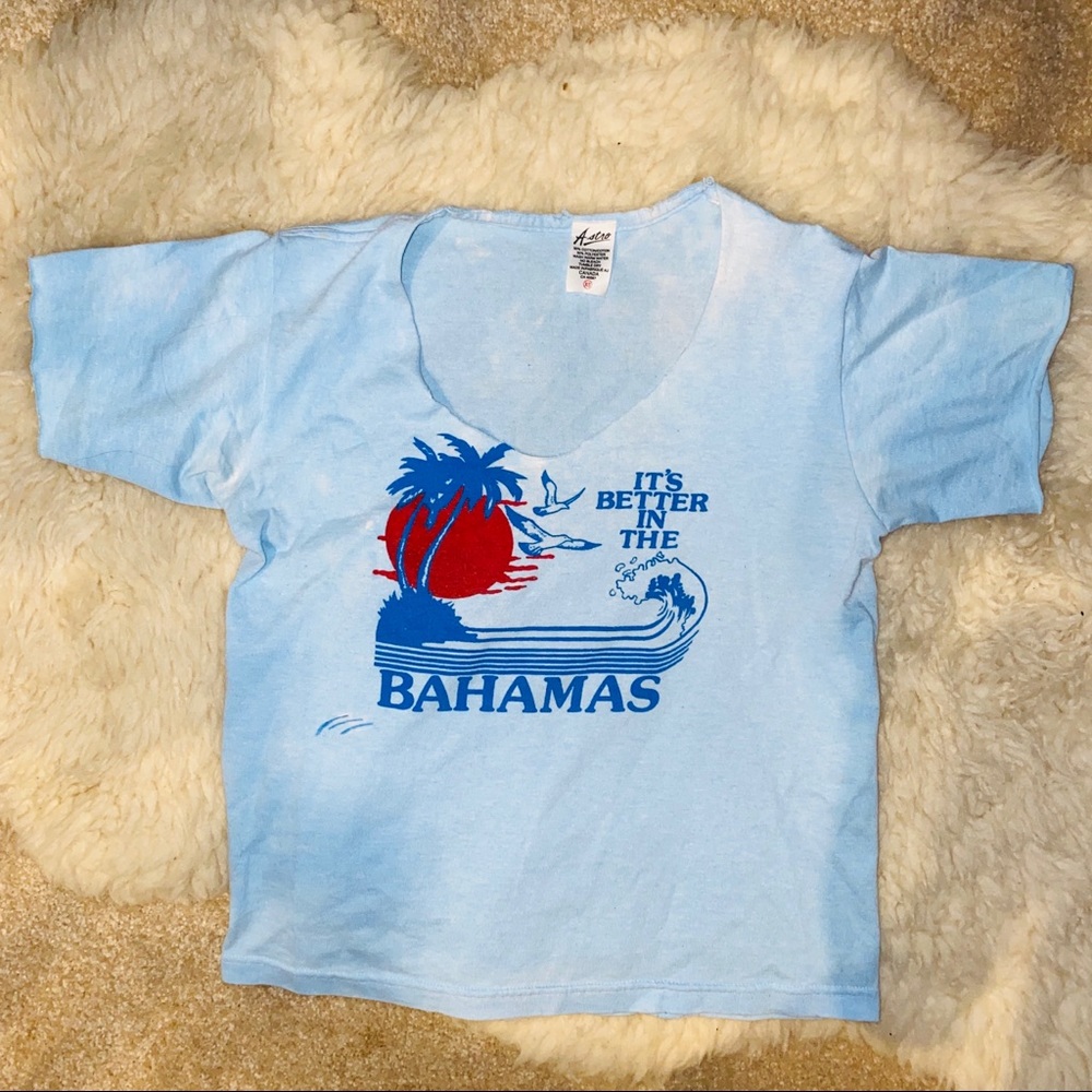Vintage retro Bahamas light blue women's crop top tee t-shirt